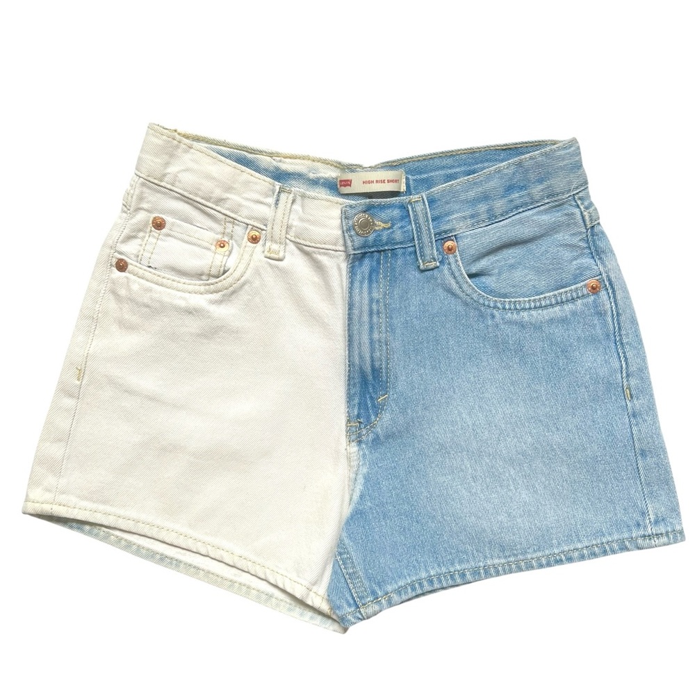GIRLS LEVIS LEVI STRAUSS BI-COLOR HIGH RISE DENIM SHORTS BLUE & WHITE SIZE 14